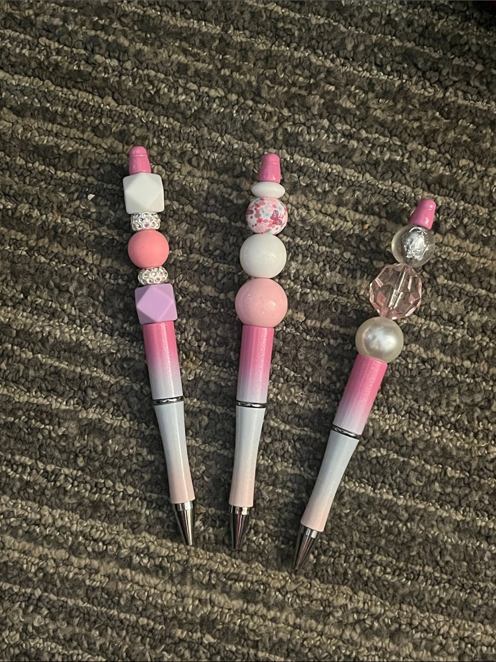Pink Decorative Beaded  Ballpoint Pen Set - 3 Pack With a splash of purple 06